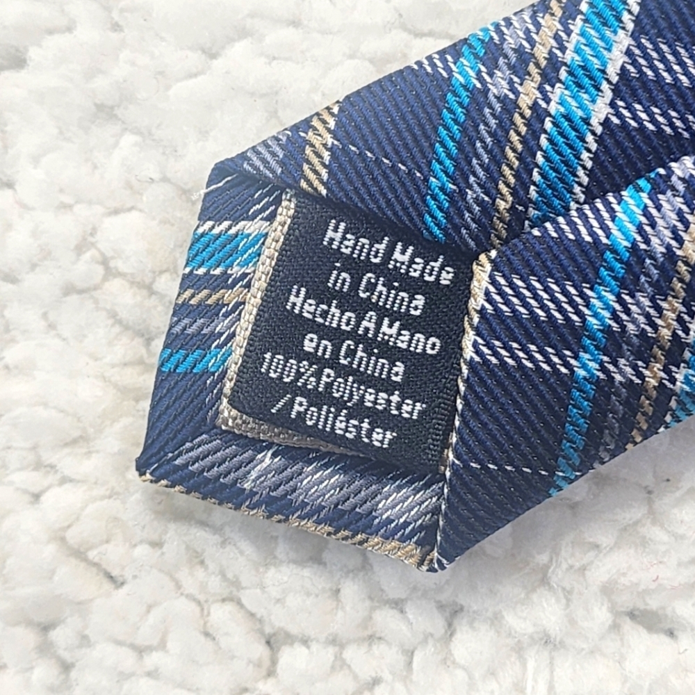 Wembley Aqua Blue Plaid Men's Tie - Picture 3 of 8